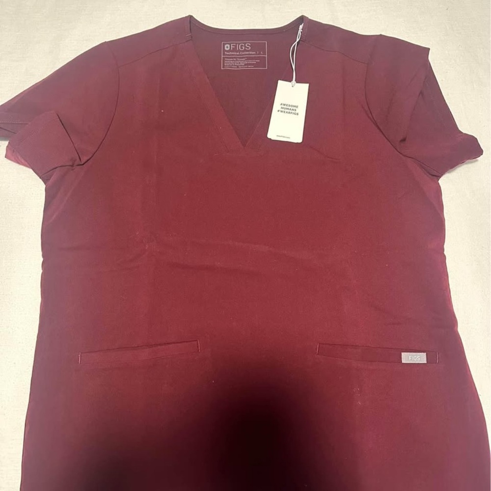 Figs Maroon Relaxed Short Sleeve Tee